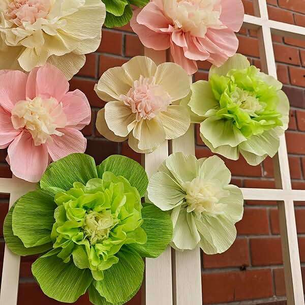 Mybbshower Crepe Paper Flower for Wall Psprt Pom Pom Decor Girls Birthday Party Backdrop Baby Shower Nursery Room Decoration Pack of 9 (Pink Green) - Image 4
