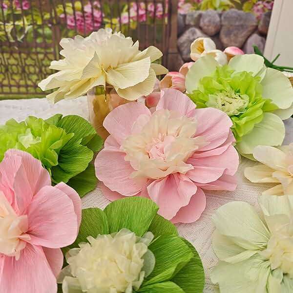 Mybbshower Crepe Paper Flower for Wall Psprt Pom Pom Decor Girls Birthday Party Backdrop Baby Shower Nursery Room Decoration Pack of 9 (Pink Green) - Image 5
