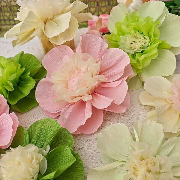 Mybbshower Crepe Paper Flower for Wall Psprt Pom Pom Decor Girls Birthday Party Backdrop Baby Shower Nursery Room Decoration Pack of 9 (Pink Green) - Image 6