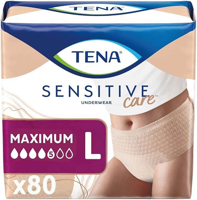 Tena Sensitive Care Incontinence Underwear for Women, Maximum Absorbency, Adult Diapers, Large (Waist Sizes 34in-44in), 80 Count (4 Packs of 20) - Image 1