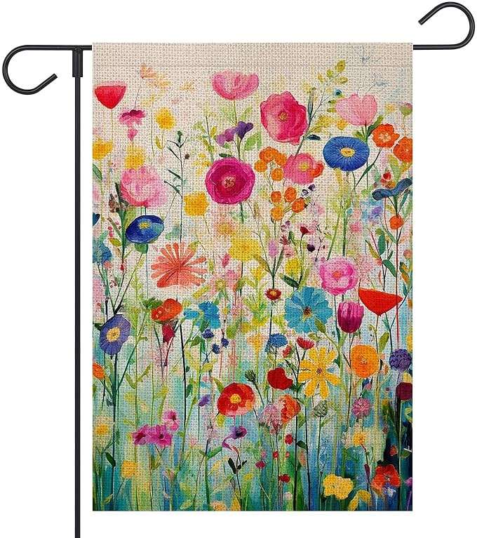 FUYUCHEN Spring Summer Garden Flag 12x18 Inch Double Sided Outside Colorful Floral Wildflower Small Burlap for Yard Outdoor Seasonal Decoration Flag - Image 1