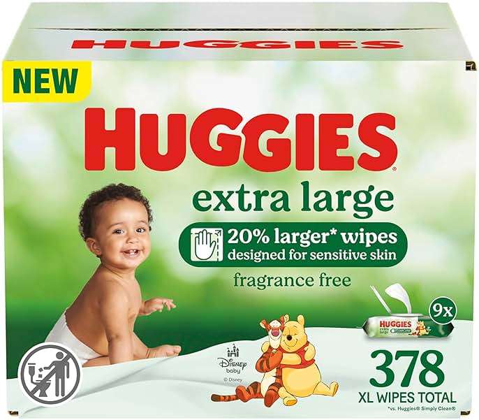 Huggies Extra Large Baby Wipes, Unscented, 9 Flip-Top Packs, 378 XL Wipes Total, Packaging May Vary - Image 1
