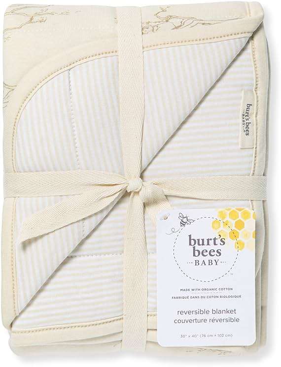 Burt's Bees Baby Infant Reversible Blanket, 100% Organic Cotton Nursery Blanket, Breathable Nursery Bedding, 30" W x 40" L - Image 4