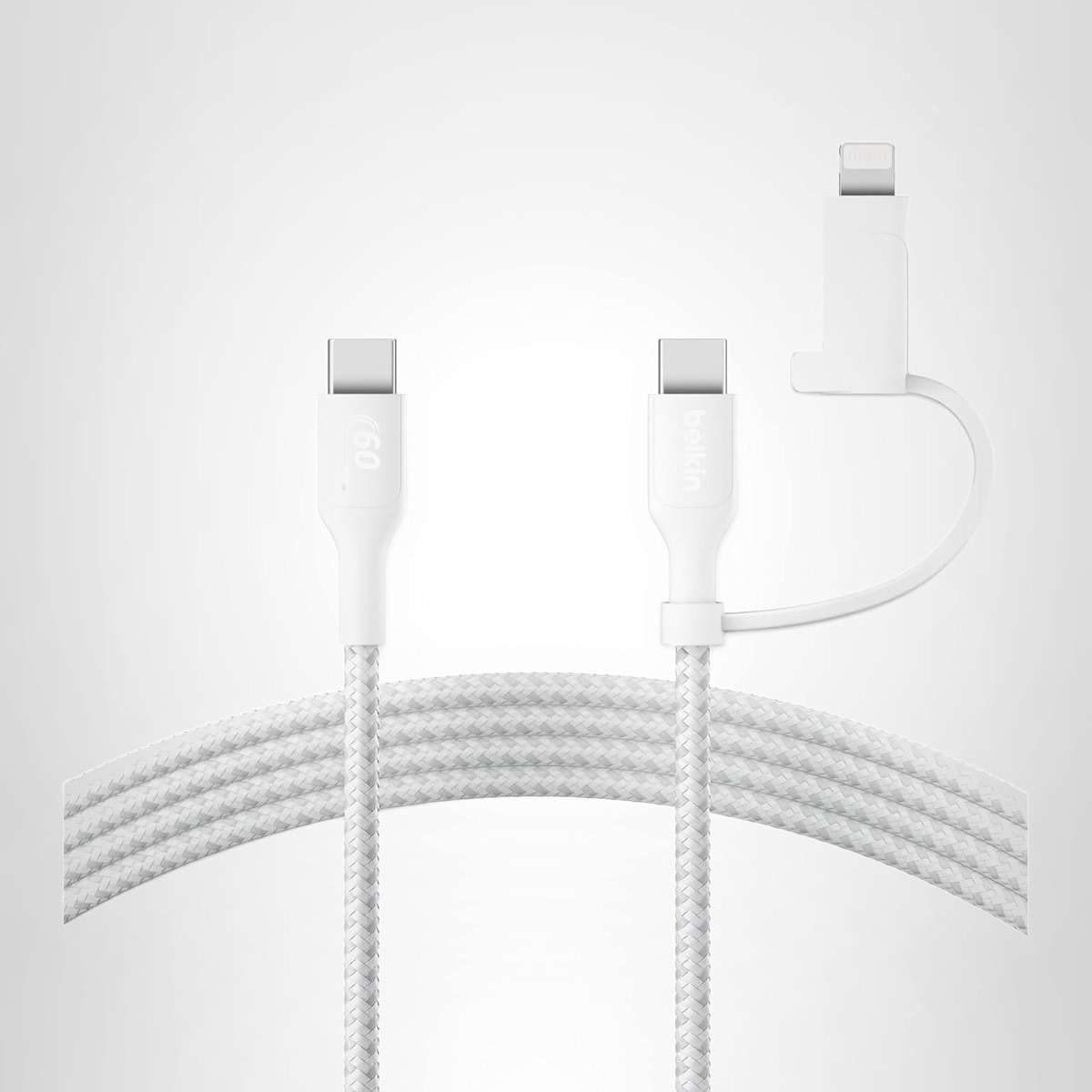 Belkin BoostCharge Braided 2-in-1 USB-C Charging Cable w/USB-C & Lightning Connector (1.5M) Fast & Multi-Charging for iPhone Series, iPad, MacBook, Galaxy Series, Nintendo Switch 2 & More - White - Image 9