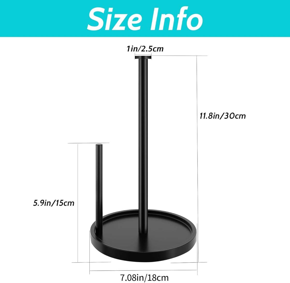 Paper Towel Holder Countertop, Standing Paper Roll Holder with Anti Slip Weighted Base, Stainless Steel Freestanding Paper Towel Holder for Kitchen, Black - Image 3