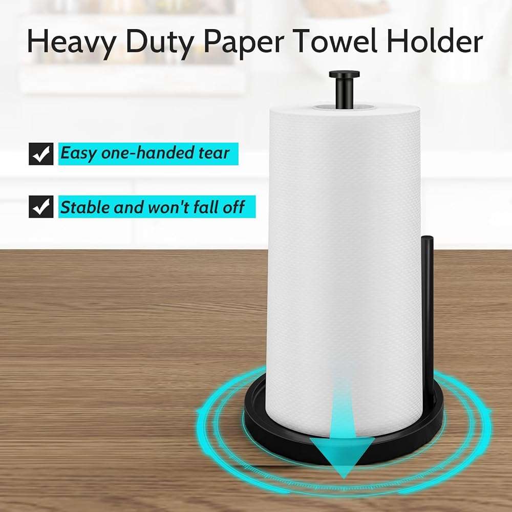 Paper Towel Holder Countertop, Standing Paper Roll Holder with Anti Slip Weighted Base, Stainless Steel Freestanding Paper Towel Holder for Kitchen, Black - Image 6