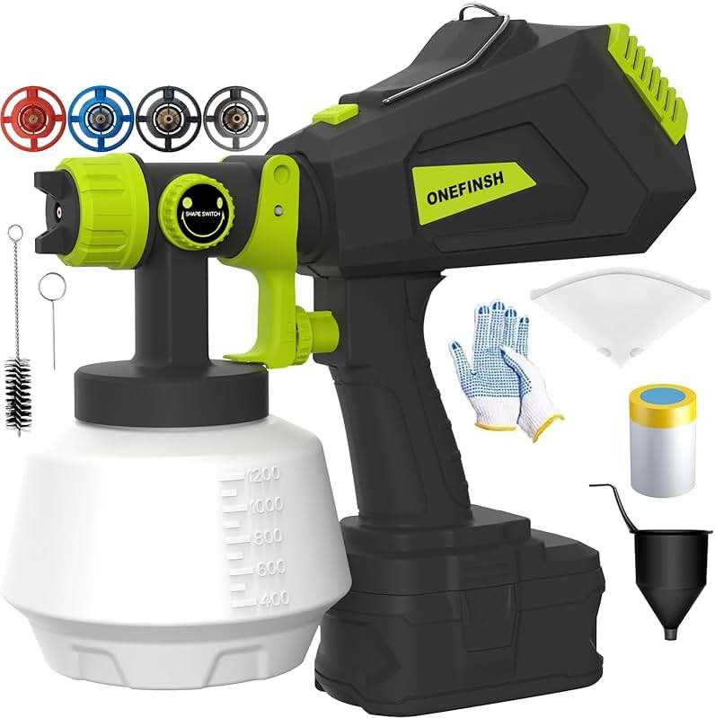 ONEFINSH Cordless Paint Sprayer for Ryobi 18V Battery, Handheld HVLP Paint Gun with 3 Spray Patterns & 4 Nozzles, Ideal for DIY Projects, House Painting, Furniture & More (No Battery Included) - Image 1