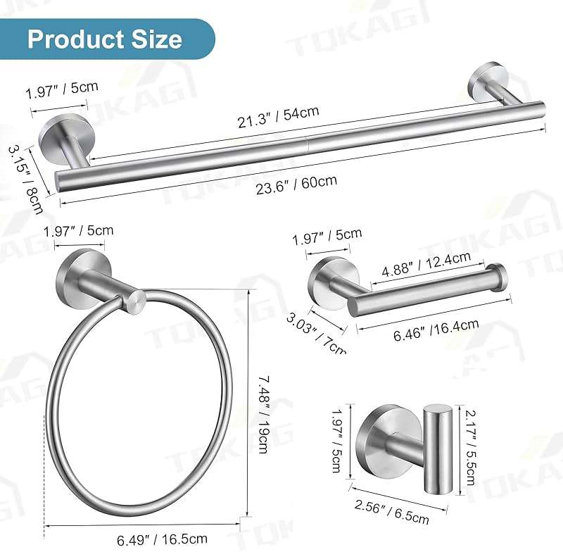 TQKAG Bathroom Towel Bar Holder Sets Brushed Nickel 23.6 Inch Round Stainless Steel Towel Bar Set 5 Piece Bathroom Accessory Set Wall Mounted - Image 3