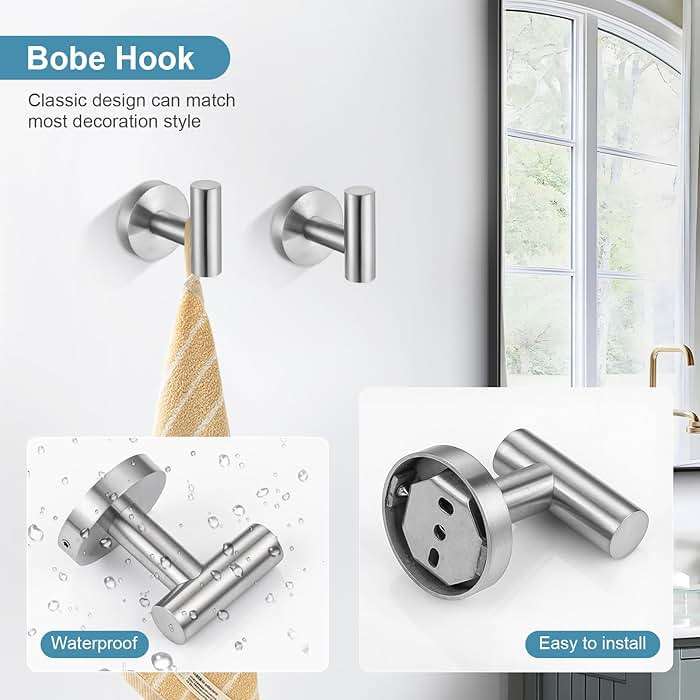 TQKAG Bathroom Towel Bar Holder Sets Brushed Nickel 23.6 Inch Round Stainless Steel Towel Bar Set 5 Piece Bathroom Accessory Set Wall Mounted - Image 5