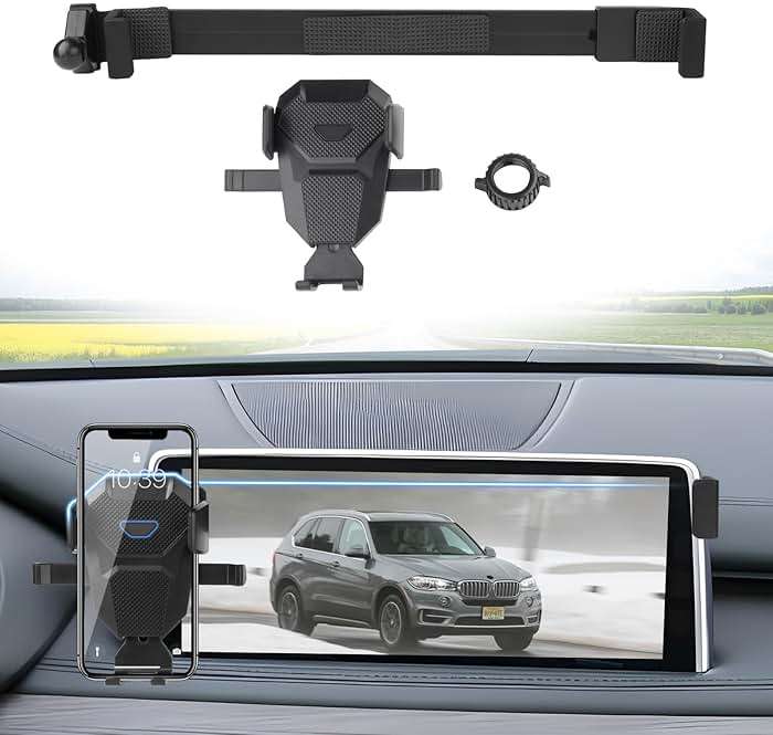 Sunsdrew Car Phone Holder for BMW X1 X2 2019-2021/X5 2014-2018/X6 2015-2019 Accessories,Adjustable Phone Mount for 10.2-inch Screen,Hands-Free Ultra Stable Phone Stand for All Phones - Image 1