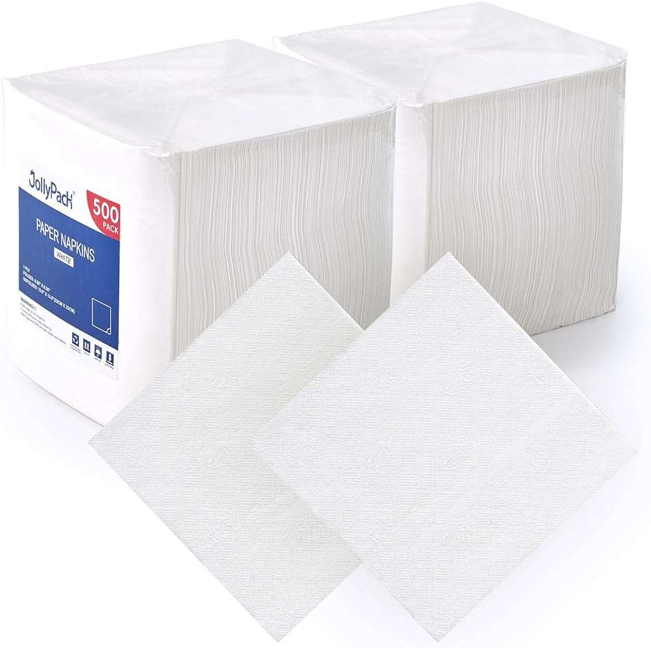 JollyPack 1000 Count White Paper Napkins - 1-Ply 6.5 x 6.5 Folded Bulk Disposable Beverage Cocktail Napkins, Dinner Paper for Restaurants, Bars and Parties - 13 x 13 Unfolded - Image 1
