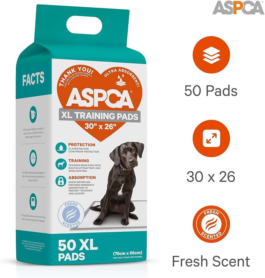 ASPCA Scented Puppy Pads, [50 Count], Dog Pee Pads for Training, Absorbent Potty Pads for Dogs, Quick-Drying Leakproof Large Dog Pads with Odor Control, 26"x30", XL Puppy Pads for Indoor/Outdoor Use - Image 2