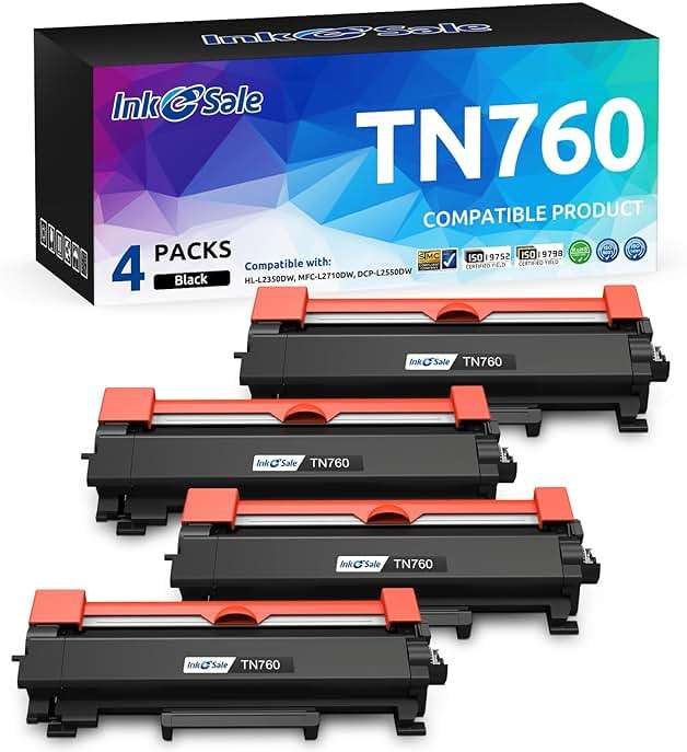 INK E-SALE TN760 Toner Compatible Replacement for Brother TN760 TN-760 TN730 Toner Cartridge for Brother Printer mfc-l2710dw mfc-l2717dw mfc-l2750dw hl-l2350dw hl-l2370dw hl-l2390dw hl-l2395dw 4-Pack - Image 2