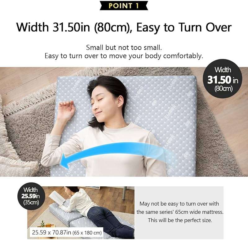 EMOOR Luxe Tri-Fold Compact Mattress (71 x 32 in) Gray, Urethane Removable Cover Outdoor Camping Portable Guest Handles Japanese Futon Mattress Tatami - Image 4
