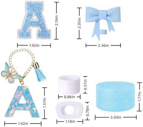 6pcs Blue Stanley Cup Accessories Set, Bow Straw Topper for Stanley Cup 30oz 40oz, Including Straw Topper and Sparkly Silicone Boot, Stoppers Spill Proof, Handle Charm, Initials Sticker - Image 3