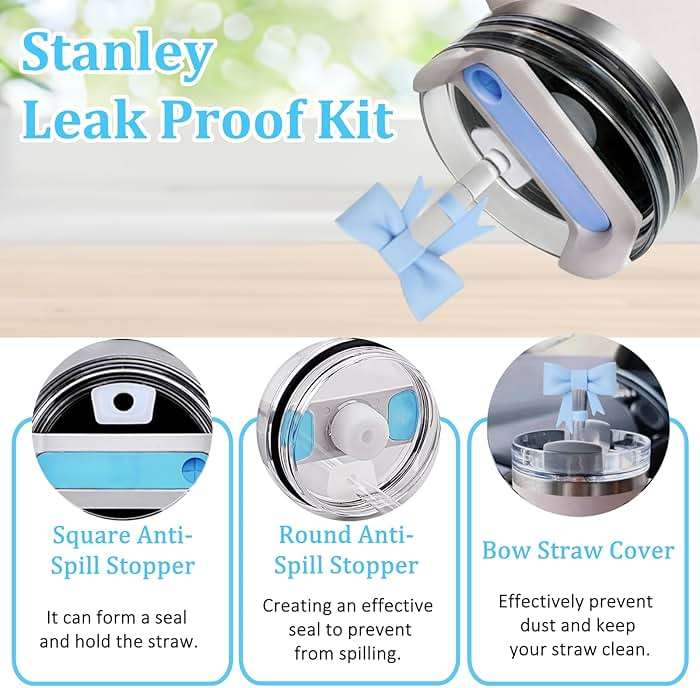 6pcs Blue Stanley Cup Accessories Set, Bow Straw Topper for Stanley Cup 30oz 40oz, Including Straw Topper and Sparkly Silicone Boot, Stoppers Spill Proof, Handle Charm, Initials Sticker - Image 5