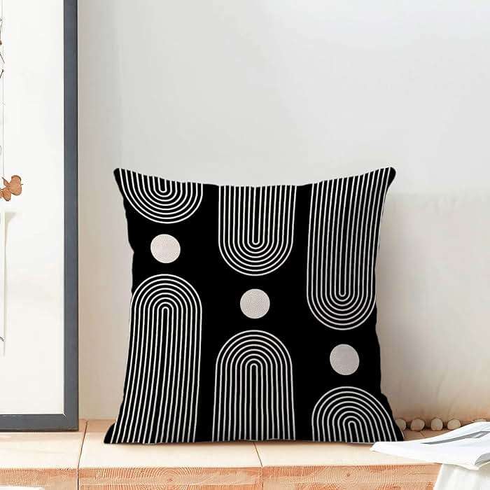 Jecuwo Boho Mid Century Pillow Covers 22x22 Inch Set of 2, Abstract Simple Black and White Decorative Throw Pillowcase Boho Modern Outdoor Farmhouse Cushion Cover for Sofa Couch Bed Living Room Decor - Image 2