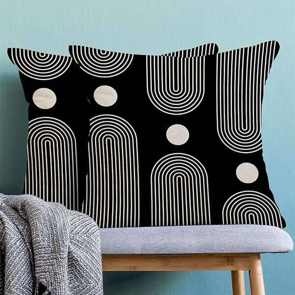 Jecuwo Boho Mid Century Pillow Covers 22x22 Inch Set of 2, Abstract Simple Black and White Decorative Throw Pillowcase Boho Modern Outdoor Farmhouse Cushion Cover for Sofa Couch Bed Living Room Decor - Image 4
