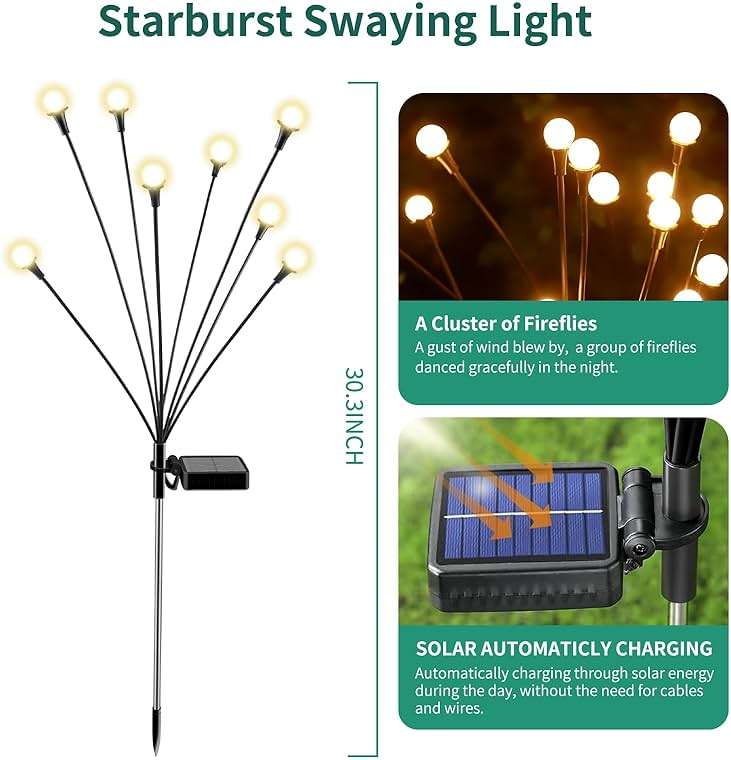 vignuto Solar Lights Outdoor Waterproof 4 Pack of 32 LEDs Garden Patio Firefly Decoration Unique Gifts Women Grandparents - Image 2