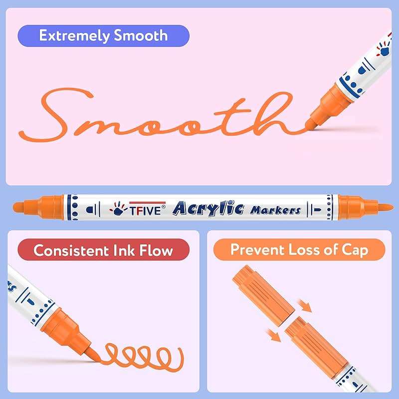 TFIVE Dual Tip Acrylic Paint Markers, 24 Colors Paint Pen - Fine Tip and Dot Tip, Waterproof, Water Based Permanent Markers for Fabric, Rock, Canvas, Wood, Ceramic, Glass, Metal, Leather, DIY Crafts - Image 5