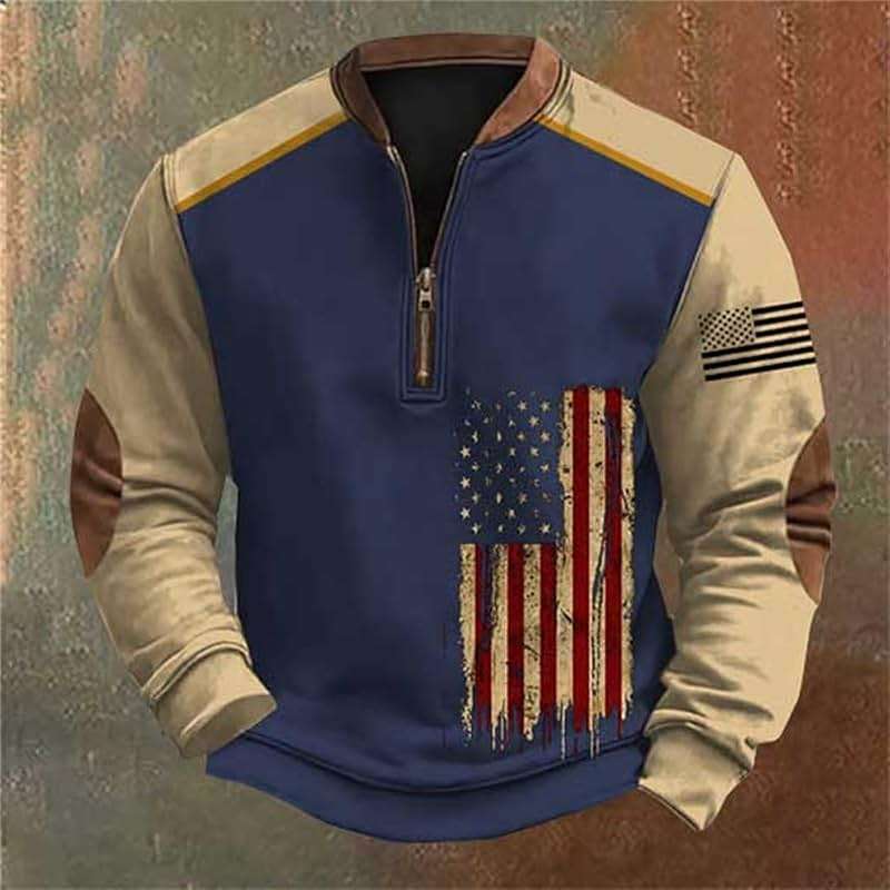 American Flag Sweatshirt Men Vintage Usa Sweatshirt Long Sleeve V Neck Patriotic Shirts Outdoor Western Wear - Image 3