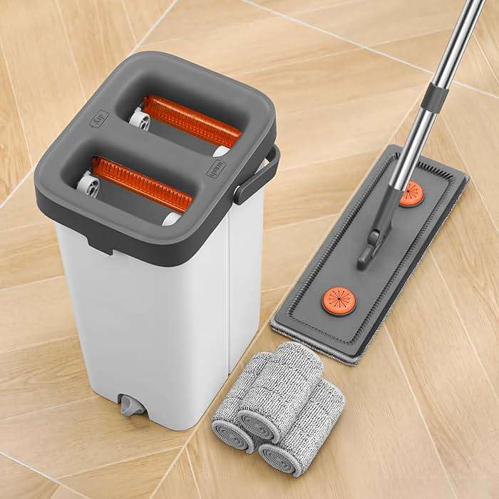 MOPALL Mop and Bucket with Wringer Set for Home, Hands-Free Flat Mop and Bucket Set for Floor Cleaning and Window Wall Cleaner, Wet and Dry Mop with 61" Long Handle and 3 Microfiber Pads - Image 1