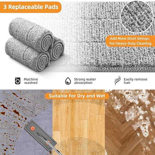 MOPALL Mop and Bucket with Wringer Set for Home, Hands-Free Flat Mop and Bucket Set for Floor Cleaning and Window Wall Cleaner, Wet and Dry Mop with 61" Long Handle and 3 Microfiber Pads - Image 8