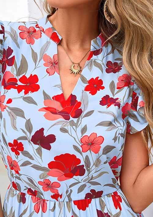 PRETTYGARDEN Women's 2026 Summer Floral Midi Dress Cap Sleeve V Neck Ruffle Long Flowy Boho Casual Beach Vacation Dresses - Image 5