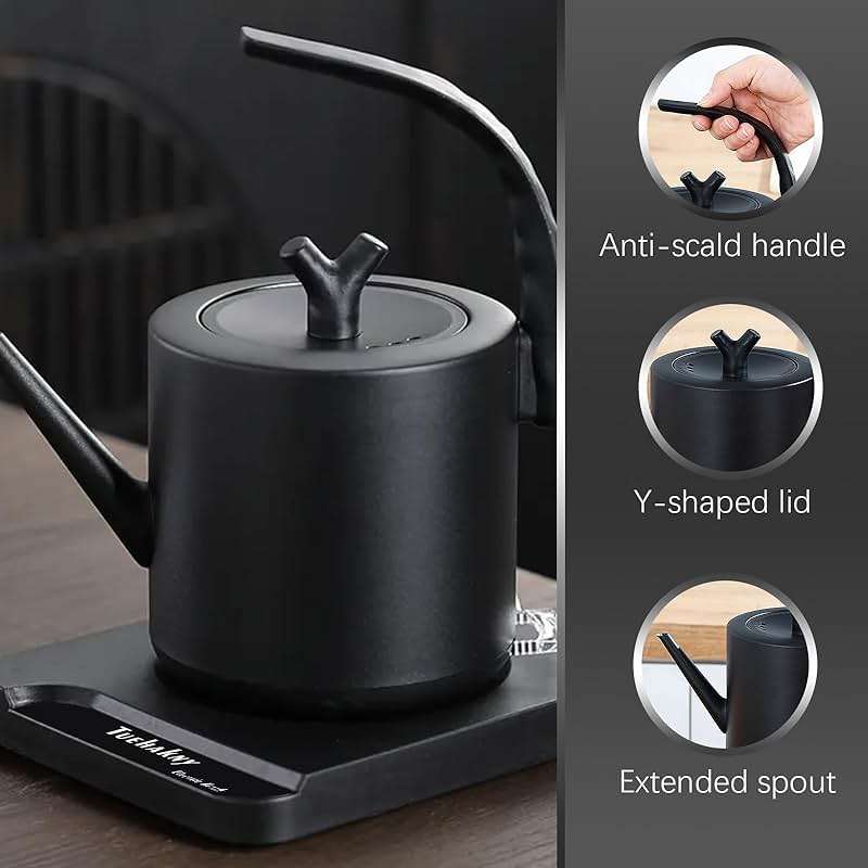 1.0L Gooseneck Electric Kettle - 304 Stainless Steel, 800W Fast Boiling with Auto Shut-Off, Precision Pour Over Kettle for Coffee & Tea, BPA-Free Matte Black Design, For Kitchen, Home, Office - Image 4