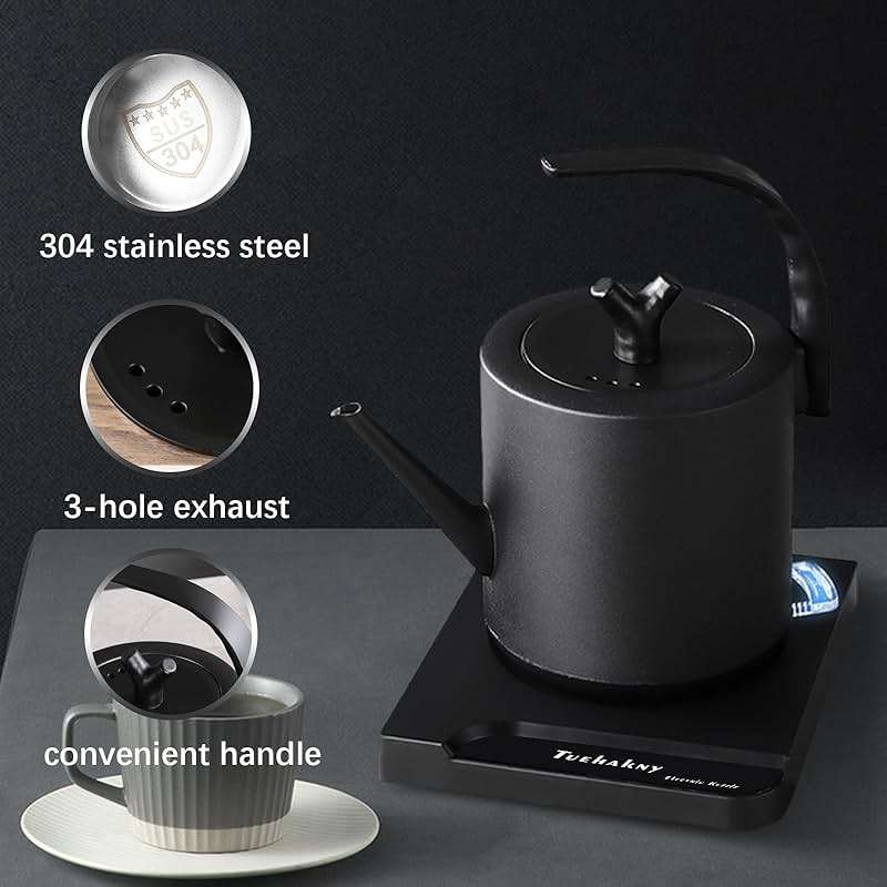1.0L Gooseneck Electric Kettle - 304 Stainless Steel, 800W Fast Boiling with Auto Shut-Off, Precision Pour Over Kettle for Coffee & Tea, BPA-Free Matte Black Design, For Kitchen, Home, Office - Image 5