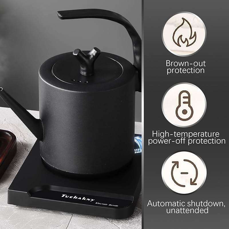1.0L Gooseneck Electric Kettle - 304 Stainless Steel, 800W Fast Boiling with Auto Shut-Off, Precision Pour Over Kettle for Coffee & Tea, BPA-Free Matte Black Design, For Kitchen, Home, Office - Image 6