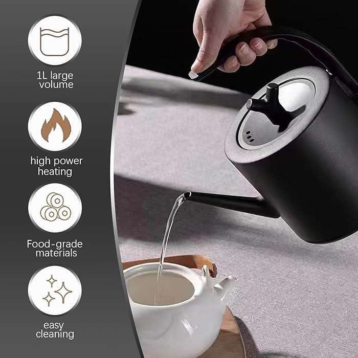 1.0L Gooseneck Electric Kettle - 304 Stainless Steel, 800W Fast Boiling with Auto Shut-Off, Precision Pour Over Kettle for Coffee & Tea, BPA-Free Matte Black Design, For Kitchen, Home, Office - Image 7