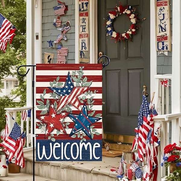 Baccessor Patriotic 4th of July Garden Flag 12.5 x 18 Inch Double Sided Burlap Memorial Day Welcome American Stars and Stripes Yard Flag Summer Holiday Seasonal Farmhouse Outdoor Outside Decoration - Image 2