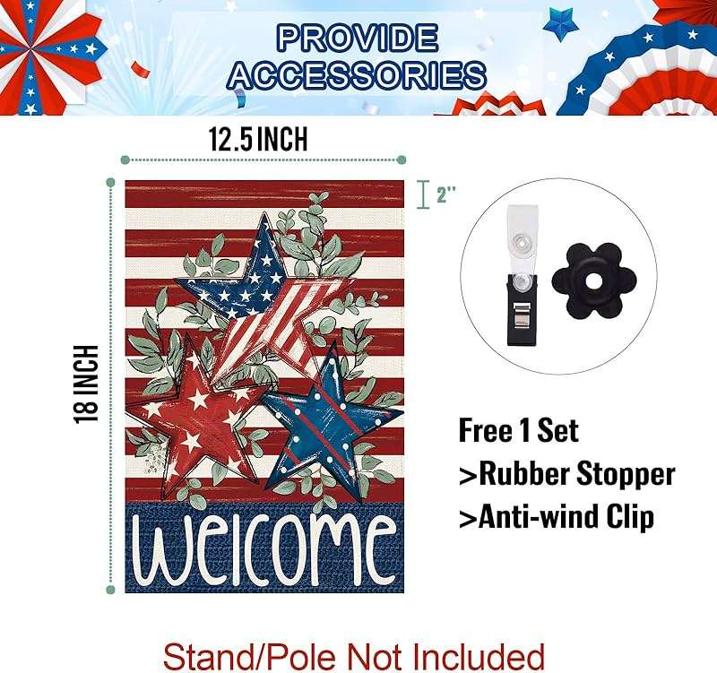 Baccessor Patriotic 4th of July Garden Flag 12.5 x 18 Inch Double Sided Burlap Memorial Day Welcome American Stars and Stripes Yard Flag Summer Holiday Seasonal Farmhouse Outdoor Outside Decoration - Image 4