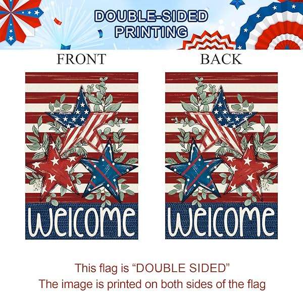 Baccessor Patriotic 4th of July Garden Flag 12.5 x 18 Inch Double Sided Burlap Memorial Day Welcome American Stars and Stripes Yard Flag Summer Holiday Seasonal Farmhouse Outdoor Outside Decoration - Image 6