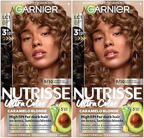 Garnier Nutrisse Ultra Color Hair Color, Permanent Hair Dye for Up to 8 Weeks of Bold, Vibrant Results, Vegan & Cruelty-Free, LC1 Hi-Lift Light Brown (Salted Caramelo), 2 Count - Image 1