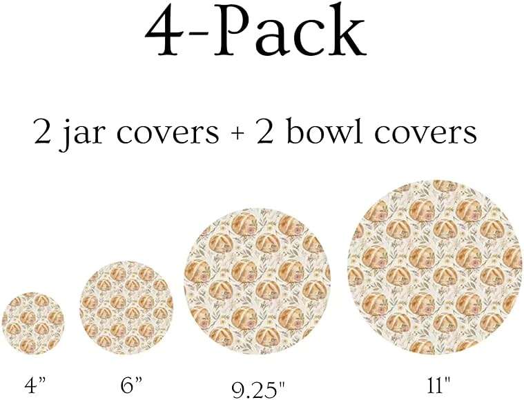 (4-Pack) Sourdough Reuseable Jar & Bowl Covers | Cute Baking Gift | 100% Cotton | Washable | Bread Proofing | Kitchen Food Storage Gifting | Starter Cover Lid Kit (Vintage Sourdough) - Image 2