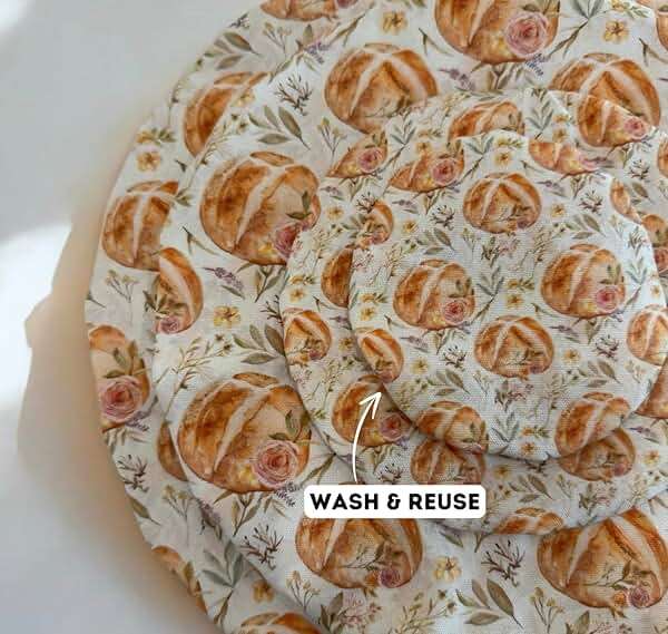 (4-Pack) Sourdough Reuseable Jar & Bowl Covers | Cute Baking Gift | 100% Cotton | Washable | Bread Proofing | Kitchen Food Storage Gifting | Starter Cover Lid Kit (Vintage Sourdough) - Image 6