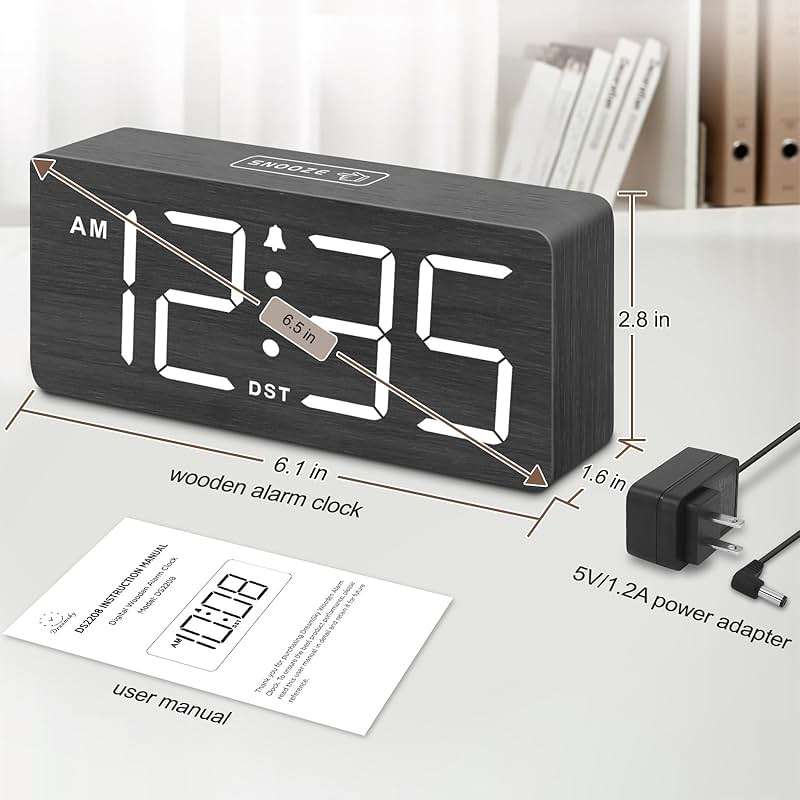 DreamSky Wooden Digital Alarm Clock for Bedroom - Loud Alarm Clock for Heavy Sleepers with Volume Control, Desk Clocks for Living Room with Large Numbers, Dimmer, DST, Wood Decor (Plug in Clock) - Image 2