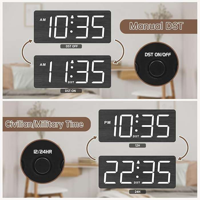 DreamSky Wooden Digital Alarm Clock for Bedroom - Loud Alarm Clock for Heavy Sleepers with Volume Control, Desk Clocks for Living Room with Large Numbers, Dimmer, DST, Wood Decor (Plug in Clock) - Image 6