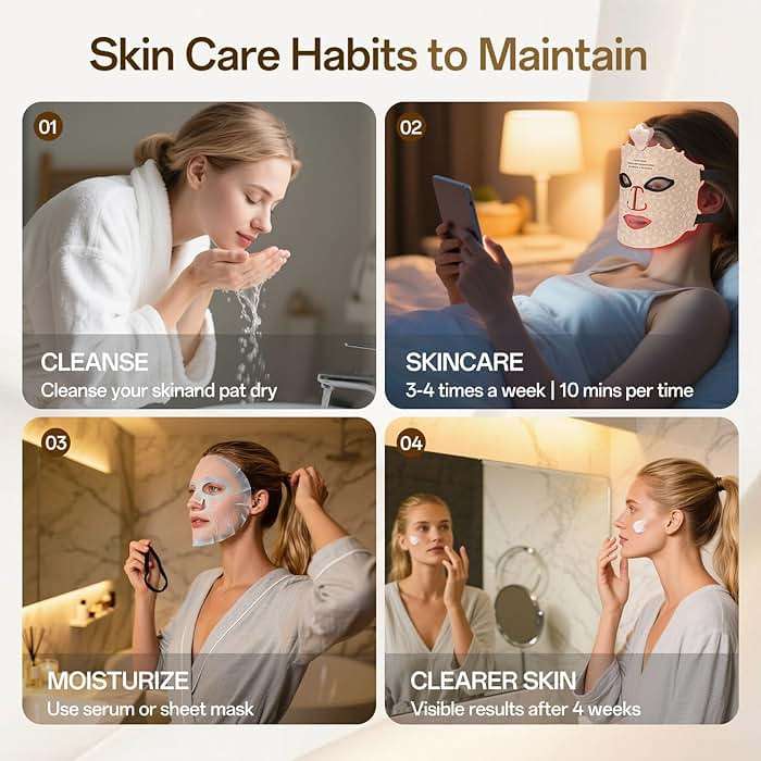 SUERBEATY Red Light Mask, 7 Colors Red Light Mask for Face, Cordless & Portable for Home & Travel, Rechargeable, Lightweight, Facial Skin Care for Women - Mom, Sister, Girlfriend and Wife - Khaki - Image 5