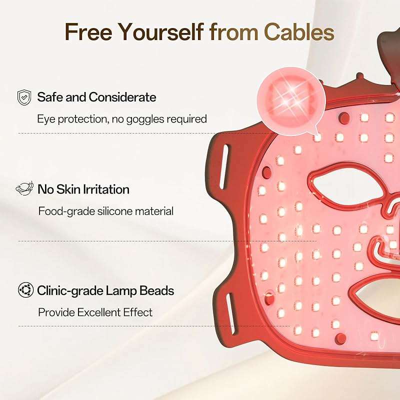 SUERBEATY Red Light Mask, 7 Colors Red Light Mask for Face, Cordless & Portable for Home & Travel, Rechargeable, Lightweight, Facial Skin Care for Women - Mom, Sister, Girlfriend and Wife - Khaki - Image 6