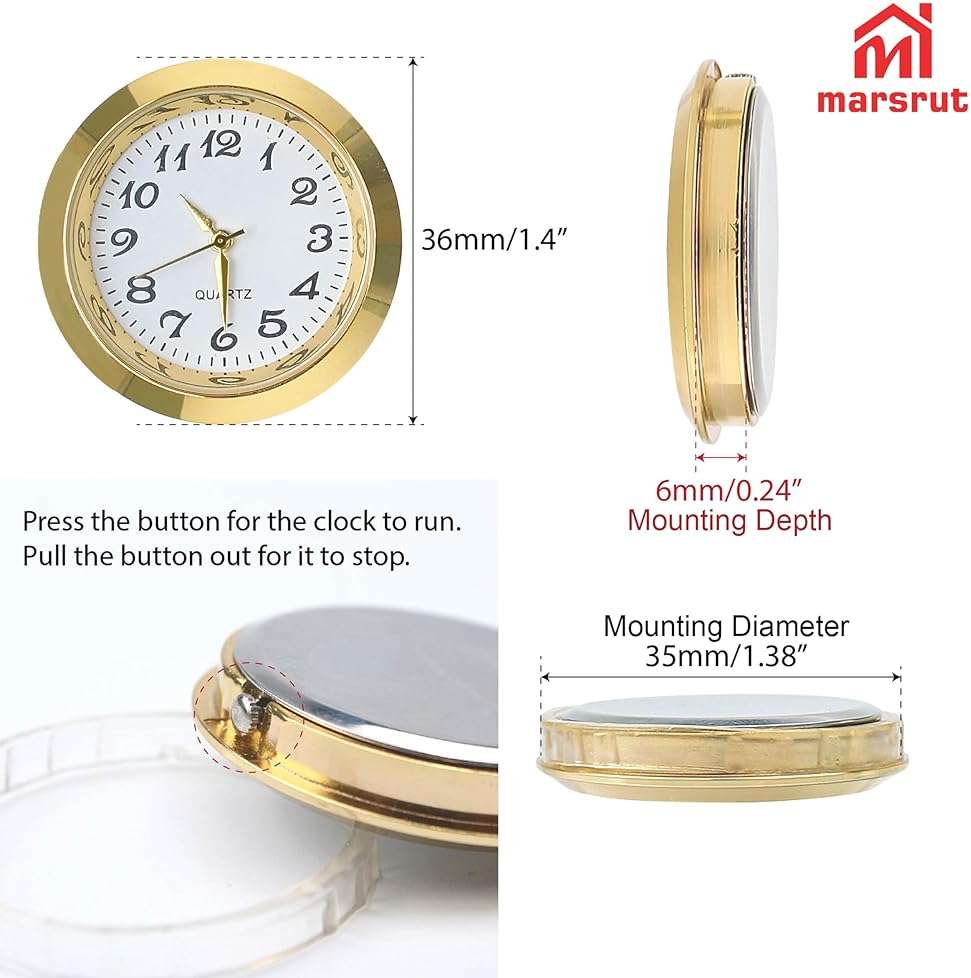 3PCS Mini Clock Face Insert Replacement, Fit 35mm (1.38") Hole Diameter, Round Inner Miniature Crystal Clock Roman Numeral Quartz Movement Metal Gold Tone Bezel Supplies for DIY Craft Repair Easy Read - Image 3