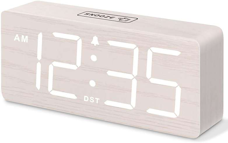 DreamSky Wooden Digital Alarm Clock for Bedroom - Desk Clock for Living Room with Large Numbers, Dimmer, Loud Alarm for Heavy Sleepers with Volume Control, DST, Office Wood Decor (Plug in Clock) - Image 1