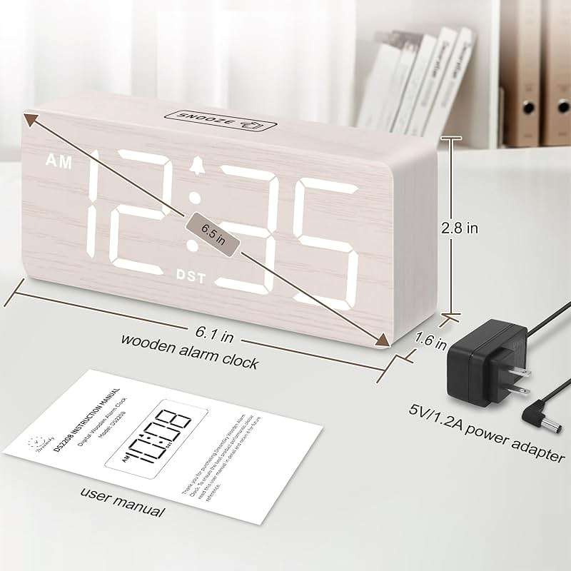 DreamSky Wooden Digital Alarm Clock for Bedroom - Desk Clock for Living Room with Large Numbers, Dimmer, Loud Alarm for Heavy Sleepers with Volume Control, DST, Office Wood Decor (Plug in Clock) - Image 2