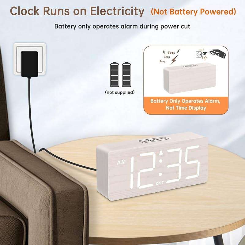 DreamSky Wooden Digital Alarm Clock for Bedroom - Desk Clock for Living Room with Large Numbers, Dimmer, Loud Alarm for Heavy Sleepers with Volume Control, DST, Office Wood Decor (Plug in Clock) - Image 3