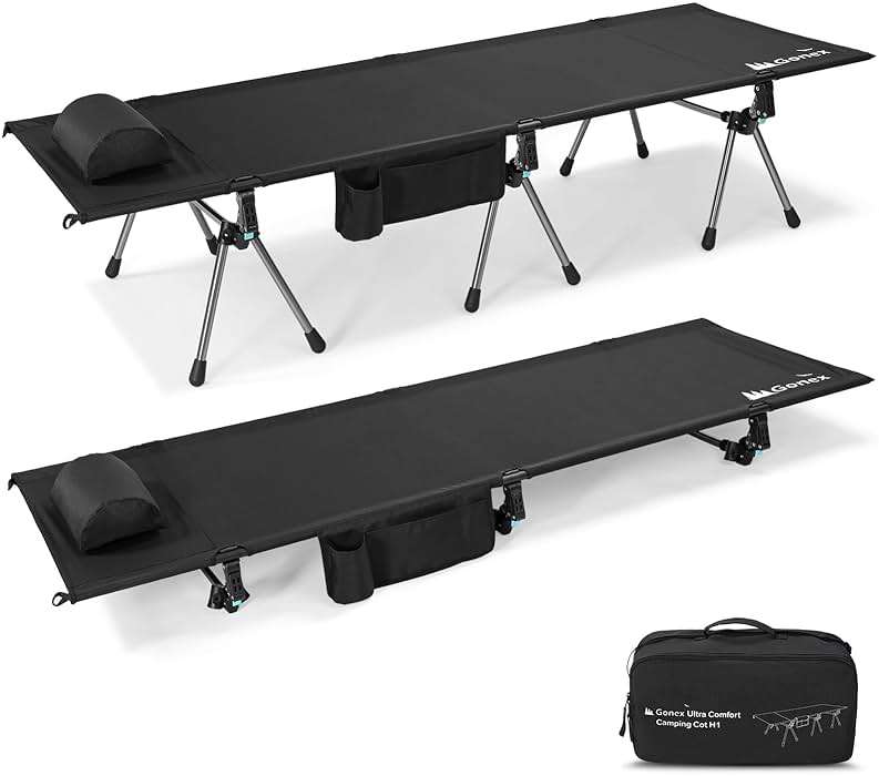 Gonex Camping Cot with Leg Extenders 2 in 1 Portable Ultralight Folding Cot for Adults Adjustable Height Supports 350lbs Sleeping Bed for Backpacking Travel Beach Home 74.8"x27.5"(Black, 1 PCS) - Image 1