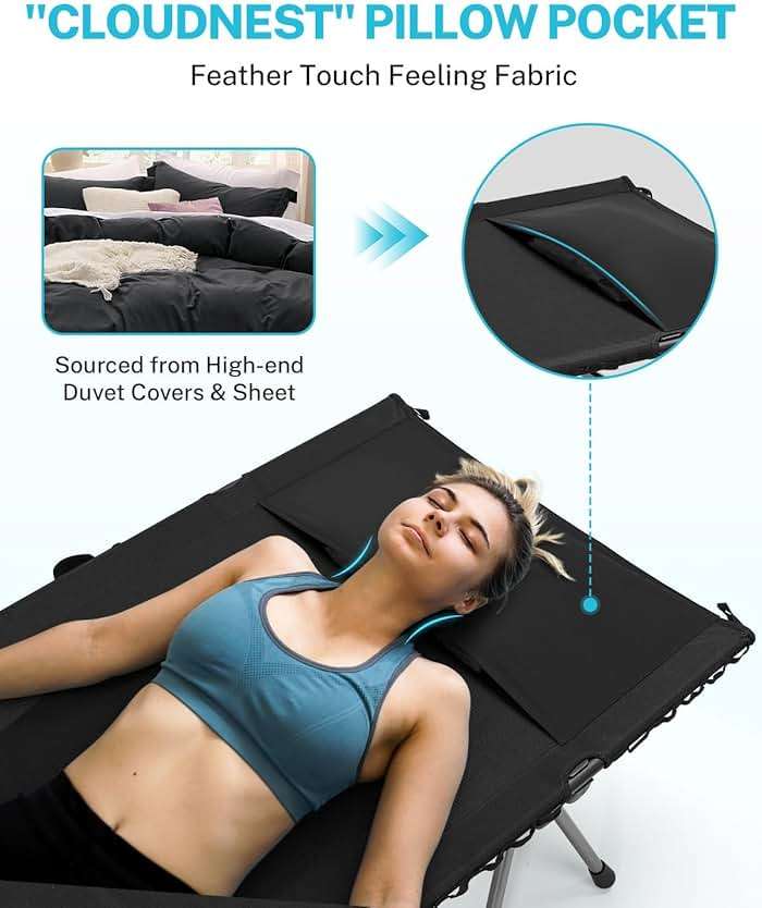 Gonex Camping Cot with Leg Extenders 2 in 1 Portable Ultralight Folding Cot for Adults Adjustable Height Supports 350lbs Sleeping Bed for Backpacking Travel Beach Home 74.8"x27.5"(Black, 1 PCS) - Image 3