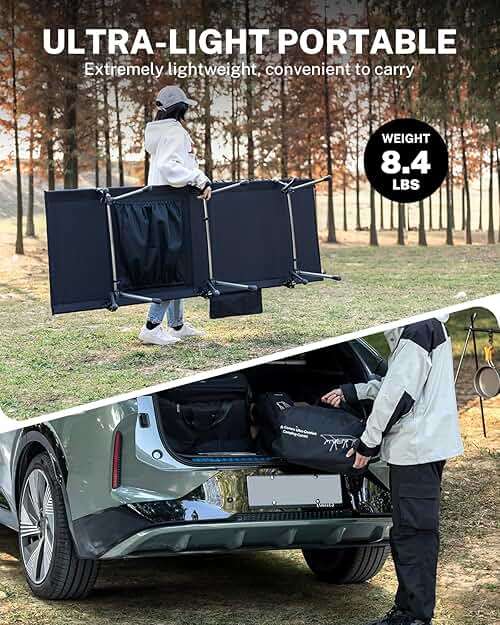 Gonex Camping Cot with Leg Extenders 2 in 1 Portable Ultralight Folding Cot for Adults Adjustable Height Supports 350lbs Sleeping Bed for Backpacking Travel Beach Home 74.8"x27.5"(Black, 1 PCS) - Image 6