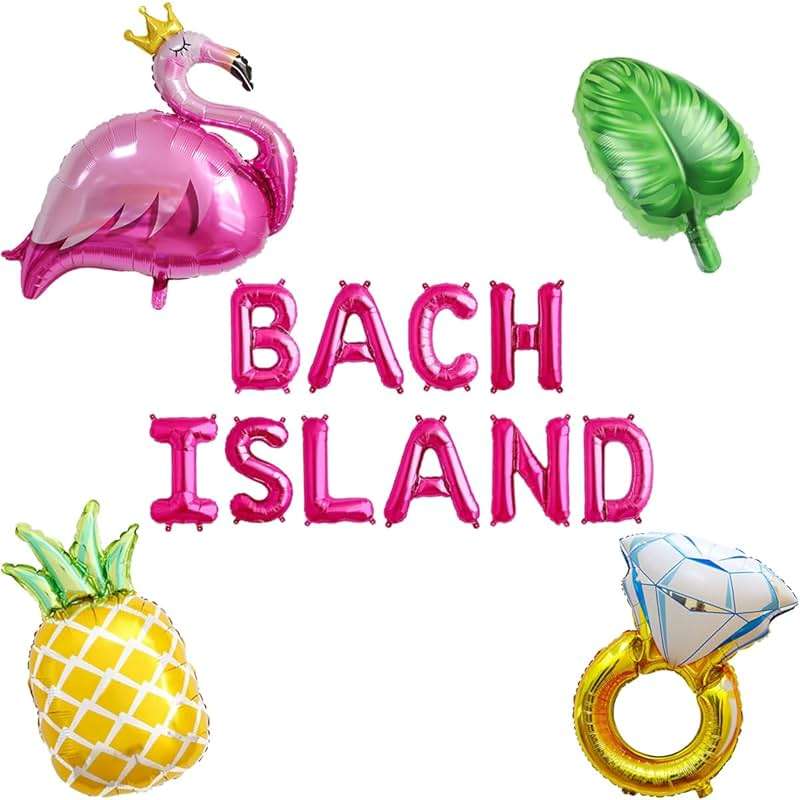 Bach Island Balloon Banner Flamingo Palm Tree Diamond Ring Mylar Balloon for Tropical Island Themed Bachelorette Party Decorations - Image 1